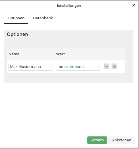 Vorkonfigurierte Optionen der Liste Vorkonfigurierte Optionen der Liste