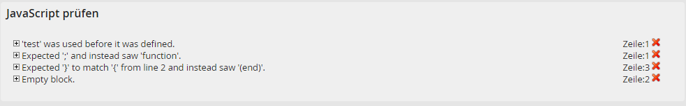 JavaScript Fehlermeldung JavaScript Fehlermeldung