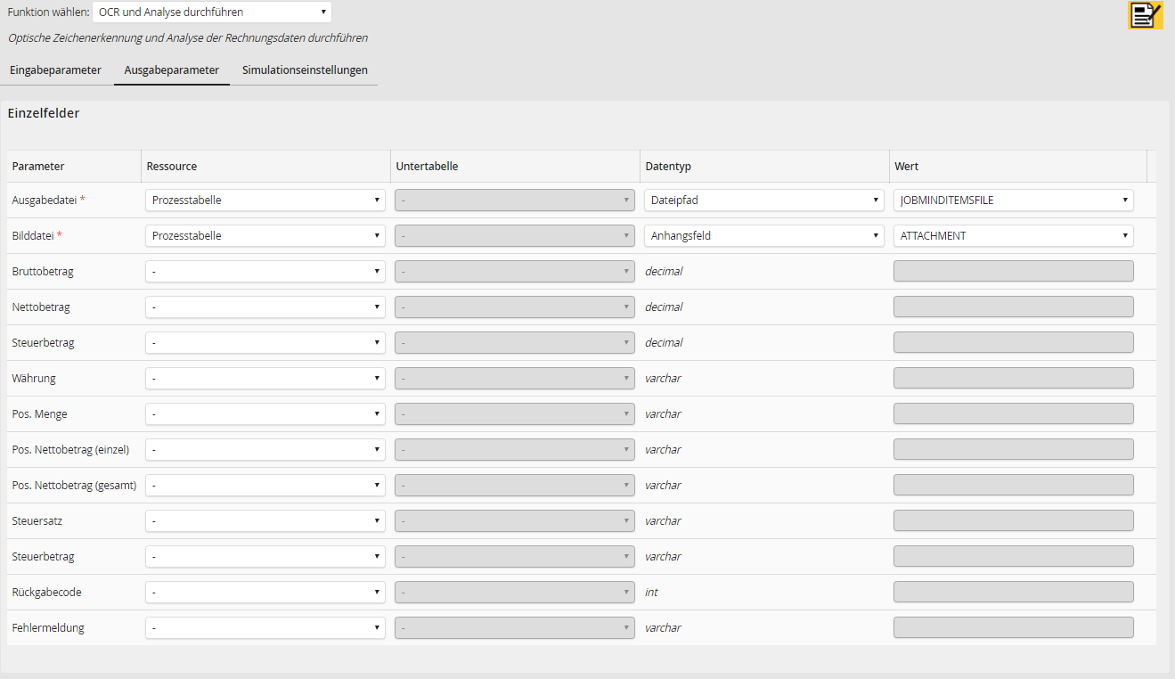 Ausgabeparameter der Analysefunktion von JobMind Items Ausgabeparameter der Analysefunktion von JobMind Items