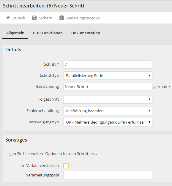 Parallelisierung Ende anlegen und bearbeiten