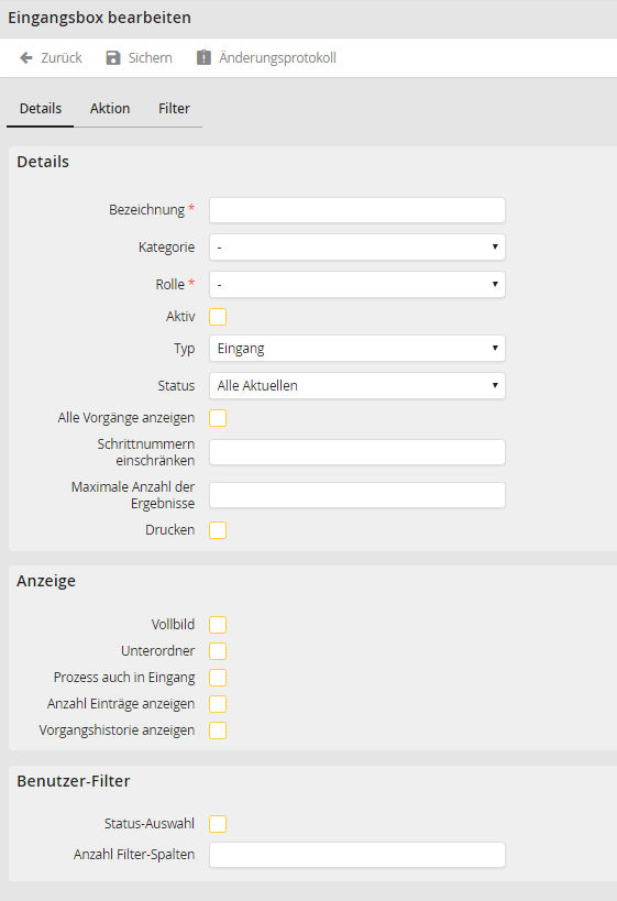 Eingangsbox bearbeiten - Details Eingangsbox bearbeiten - Details