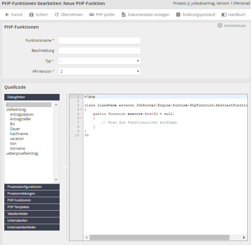 PHP-Funktionen bearbeiten