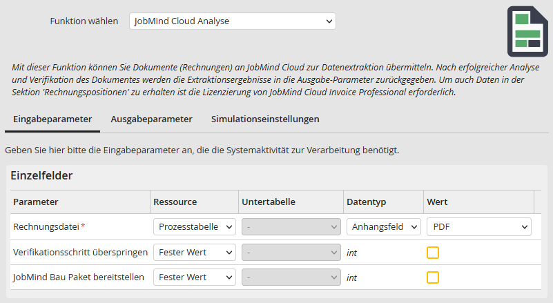 Eingabeparameter - Einzelfelder Eingabeparameter - Einzelfelder
