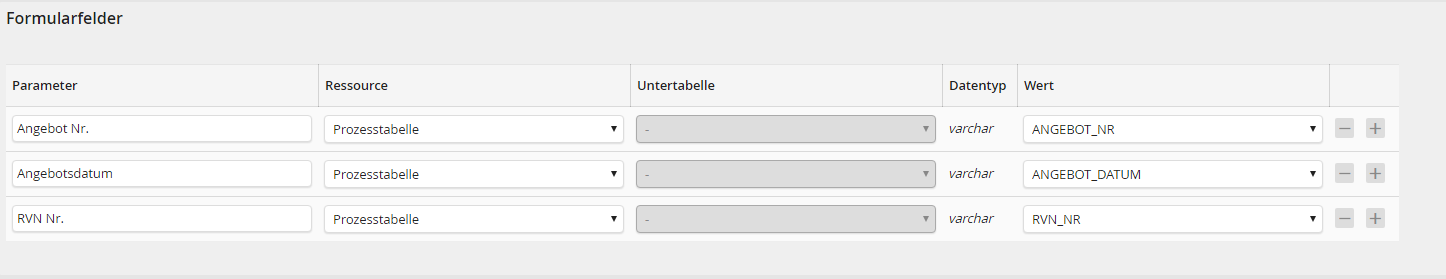 Ausgabeparameter: Formularfelder Ausgabeparameter: Formularfelder