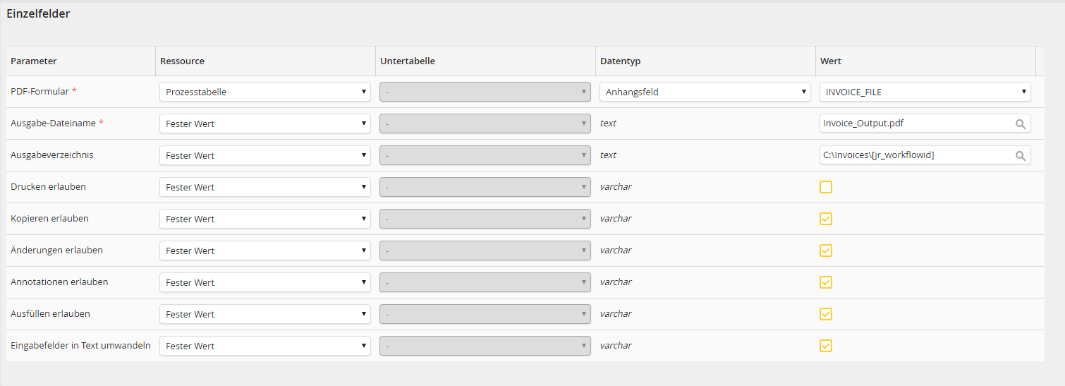 Eingabeparameter: Einzelfelder Eingabeparameter: Einzelfelder