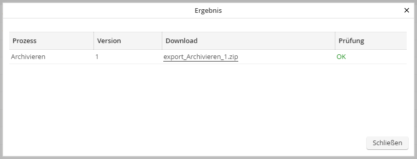Maske zum Download eines exportierten Prozesses