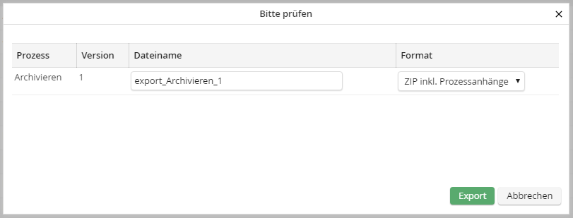 Maske zum Export eines Prozesses