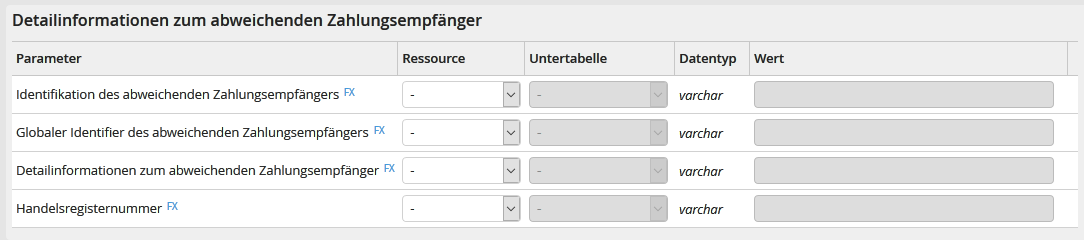 Ausgabeparameter: Detailinformationen zum abweichenden Zahlungsempfänger