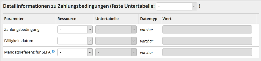 Ausgabeparameter: Detailinformationen zu Zahlungsbedingungen