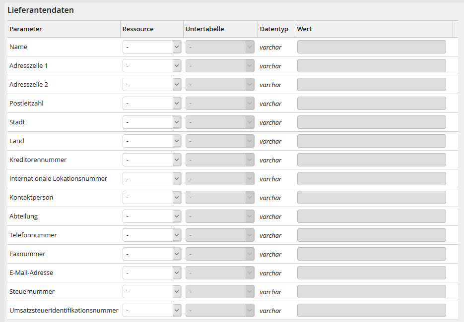 Eingabeparameter: Lieferantendaten