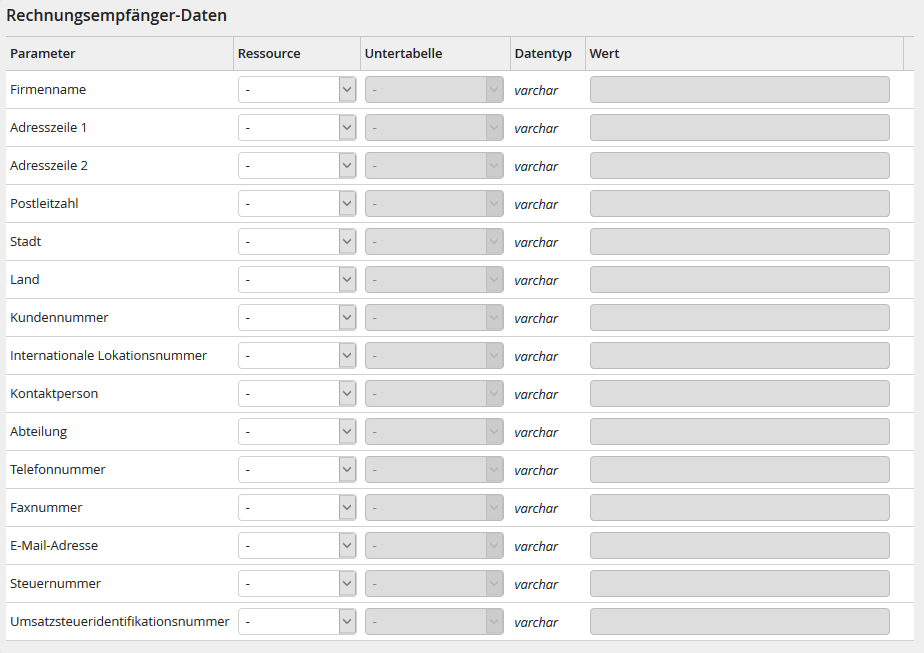 Eingabeparameter: Rechnungsempfänger-Daten