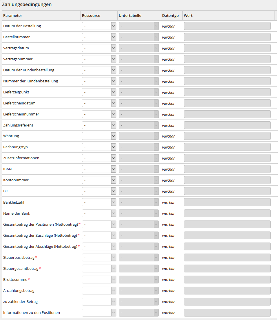 Eingabeparameter: Zahlungsbedingungen