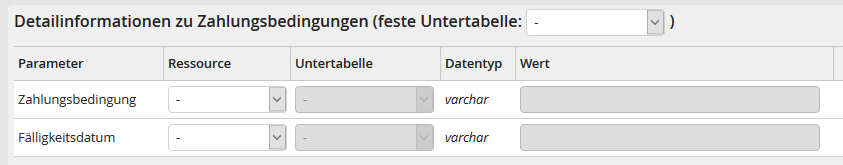 Eingabeparameter: Detailinformationen zu Zahlungsbedingungen