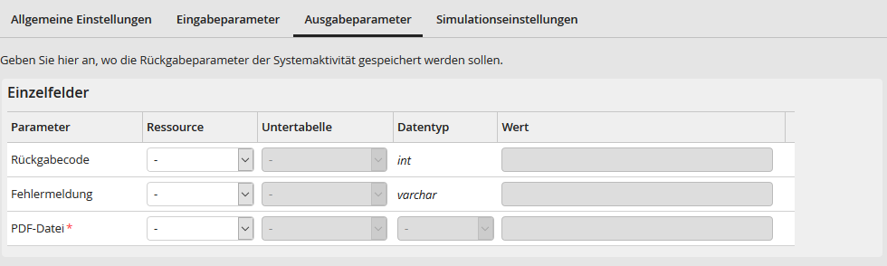 Ausgabeparameter: Einzelfelder