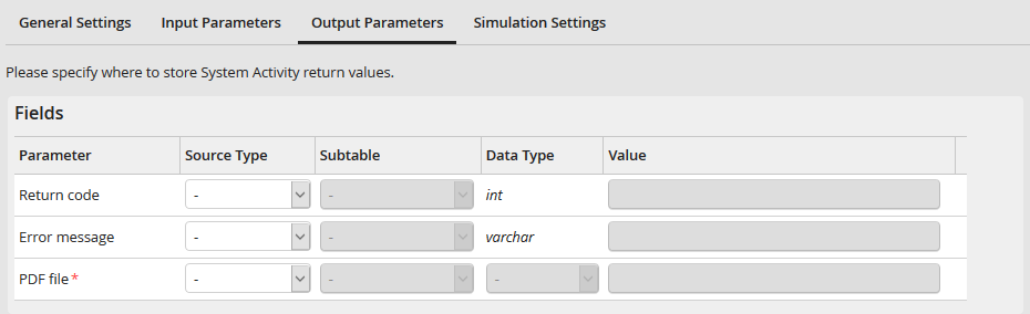 Output parameters: Fields