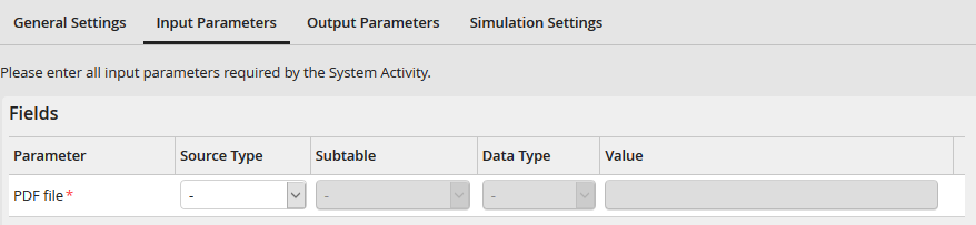 Input parameters: Fields