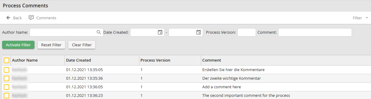 Process comments overview