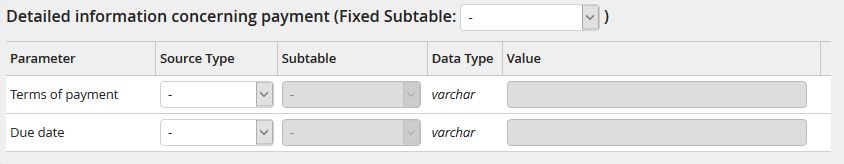 Input parameters: Detailed information on concerning payment