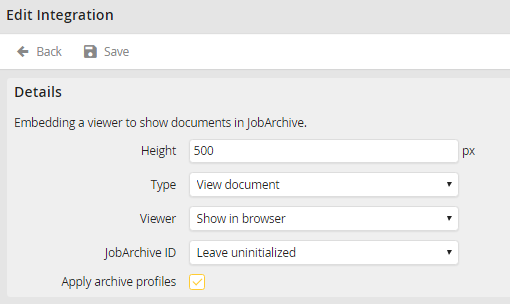 JobArchive integration - Settings JobArchive integration - Settings
