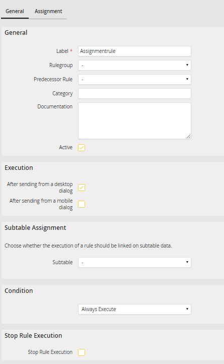 General settings of Value Assignment Rules