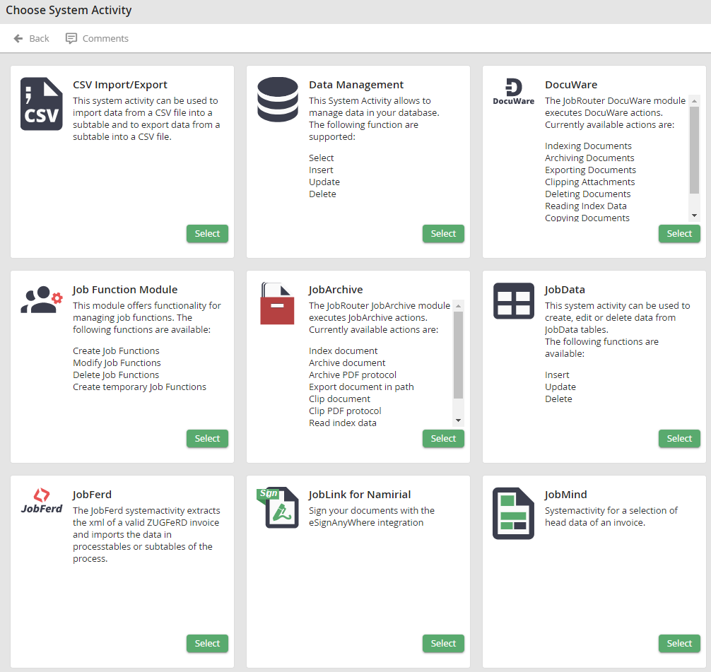 Selecting system activities
