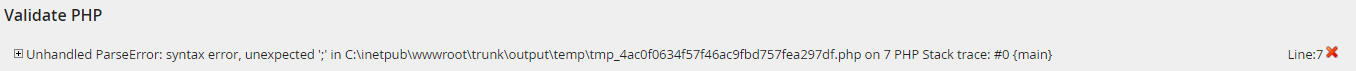 PHP-error notification of the syntax validation