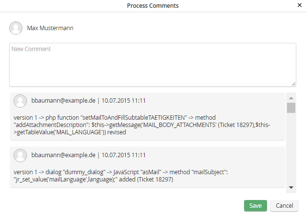 Create a process comment
