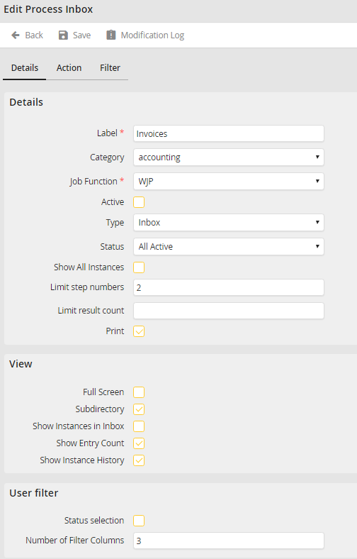 Modifying a Process Inbox - Details