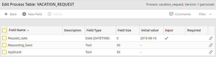 Process table fields