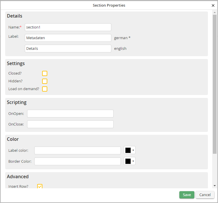 Setting section properties