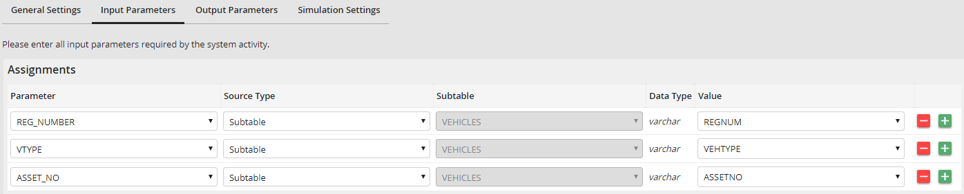 Input parameters Input parameters