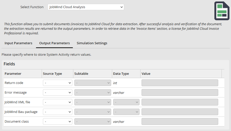 Output parameters - single fields