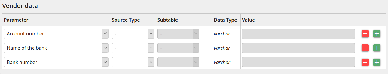 Output parameters - supplier data
