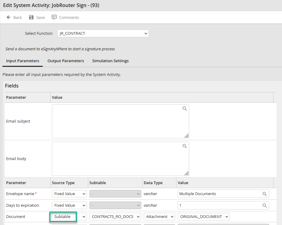 Input parameter document