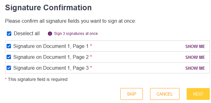 Batch signature selected Batch signature selected