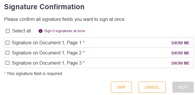 Batch signature unselected Batch signature unselected