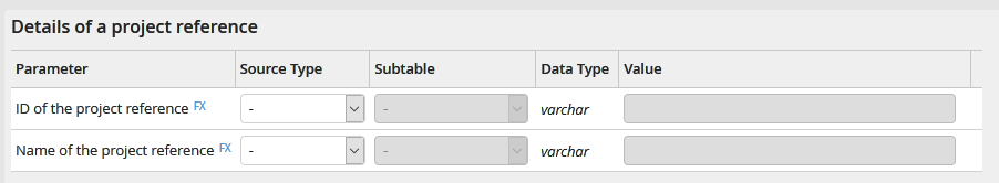 Output parameters: Details of a project reference