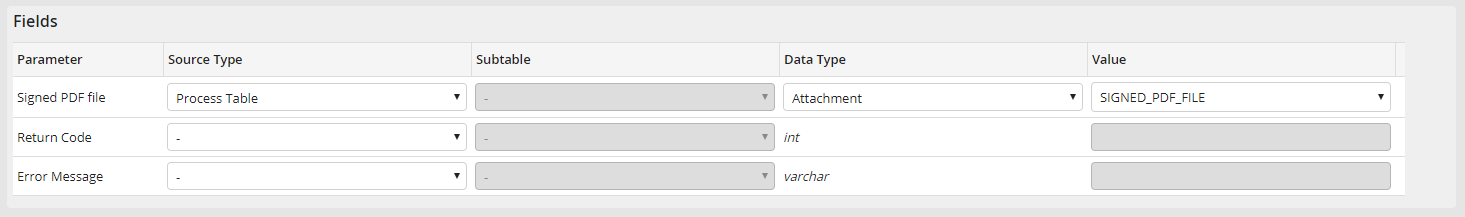 Input parameters: Fields