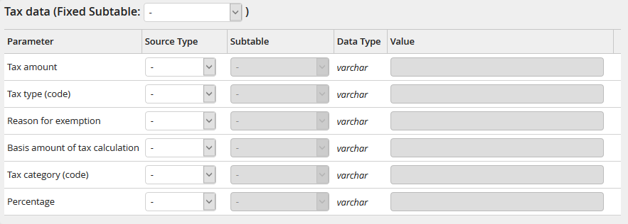 Input parameters: Tax data