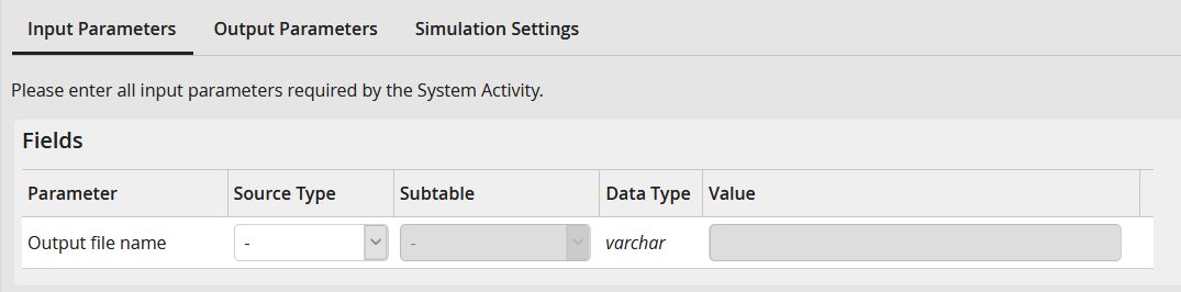 Input parameters: Fields