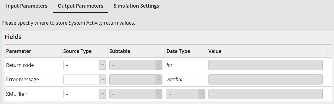 Output parameters: Fields