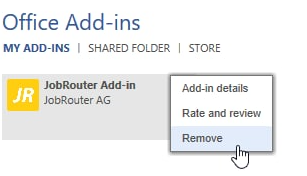 Add-in deinstallation