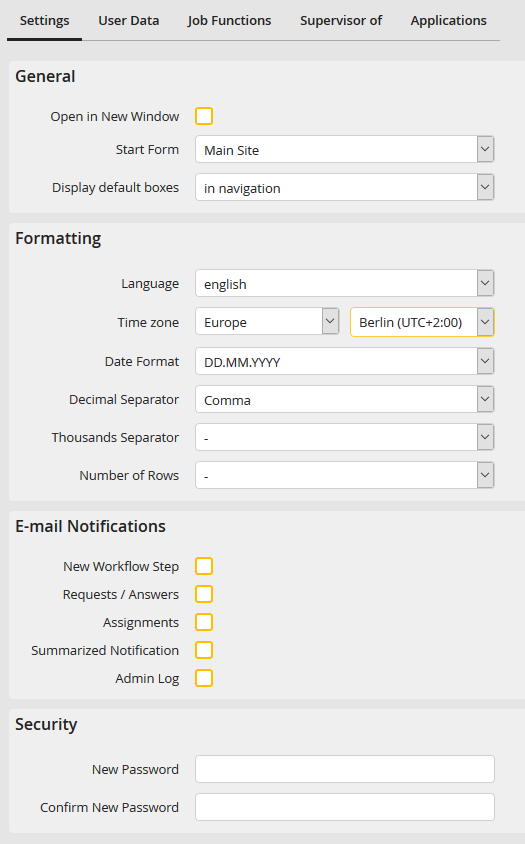 General user settings