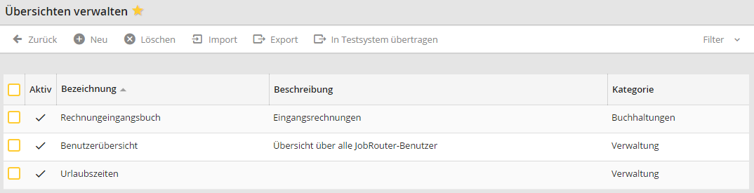 Übersichten verwalten Übersichten verwalten