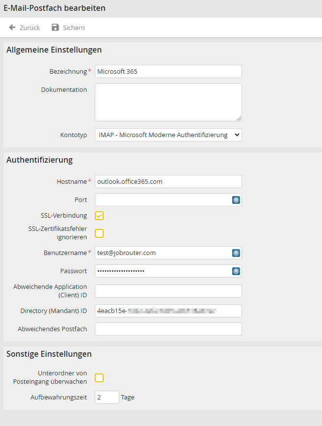 Postfach bearbeiten