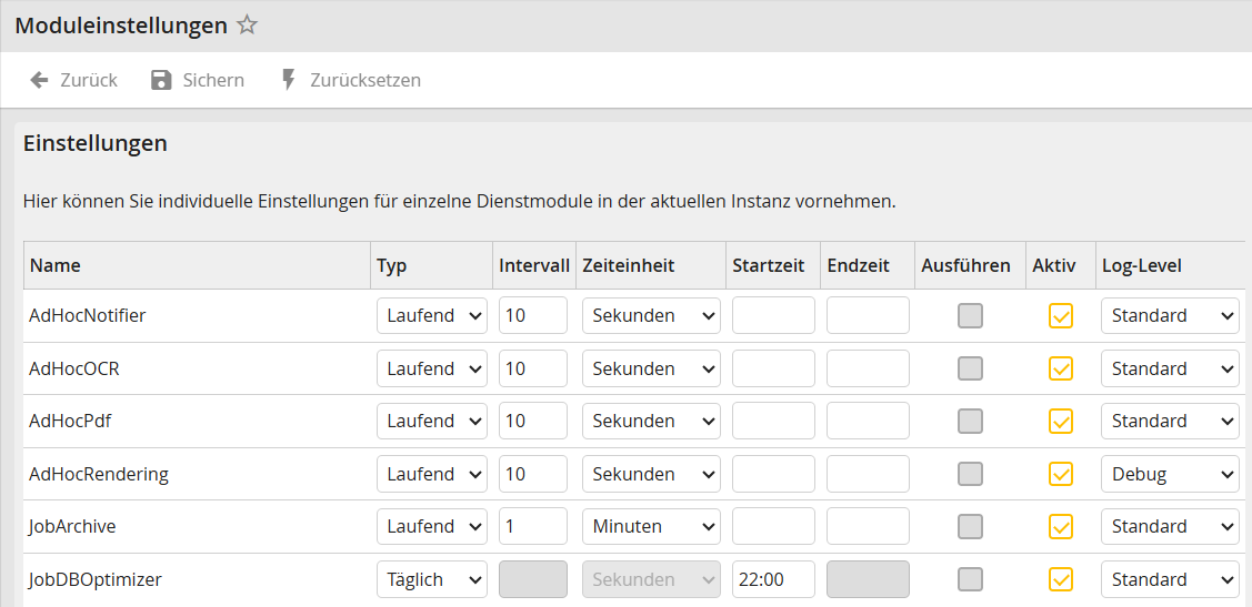 Moduleinstellungen