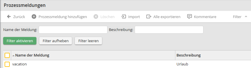 Prozessmeldungen Übersicht Prozessmeldungen Übersicht