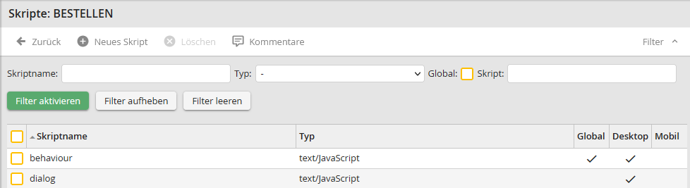Übersicht Skripte Übersicht Skripte