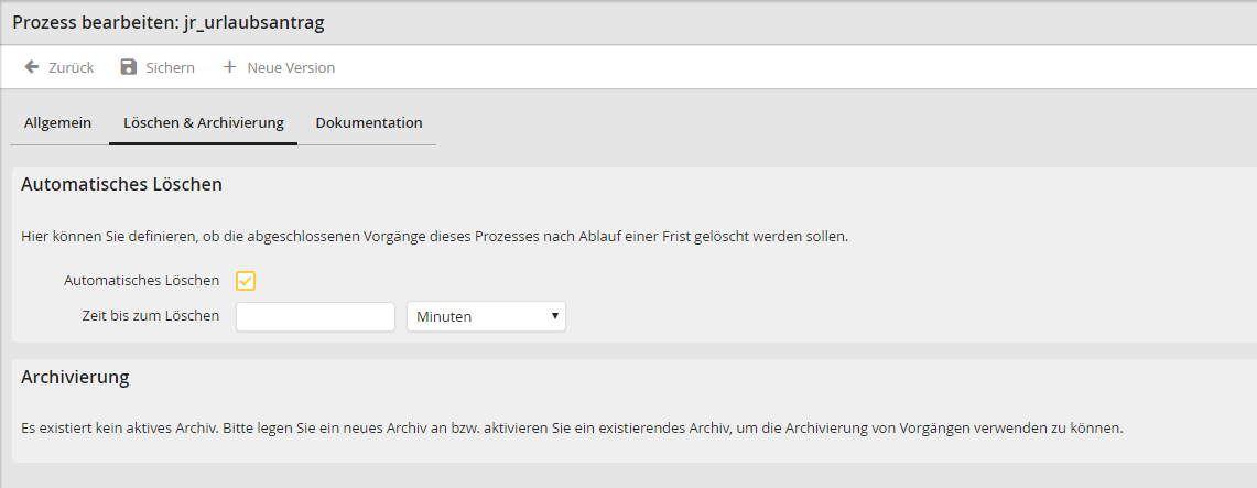 Prozess löschen & archivieren Prozess löschen & archivieren