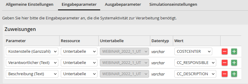 Eingabeparameter Eingabeparameter